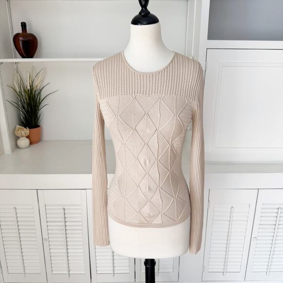 Temperley London Tan Open Mixed Knit Diamond Textured Sweater Size M - Picture 1 of 8